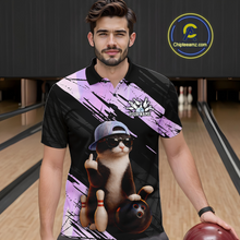 Load image into Gallery viewer, Custom Funny Cat Holographic Bowling Jersey for Men Bowling Polo &amp; 1/4 Zip Bowling Team Shirts HNT198