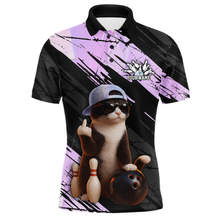 Load image into Gallery viewer, Custom Funny Cat Holographic Bowling Jersey for Men Bowling Polo &amp; 1/4 Zip Bowling Team Shirts HNT198