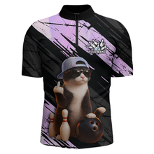 Load image into Gallery viewer, Custom Funny Cat Holographic Bowling Jersey for Men Bowling Polo &amp; 1/4 Zip Bowling Team Shirts HNT198