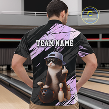 Load image into Gallery viewer, Custom Funny Cat Holographic Bowling Jersey for Men Bowling Polo &amp; 1/4 Zip Bowling Team Shirts HNT198