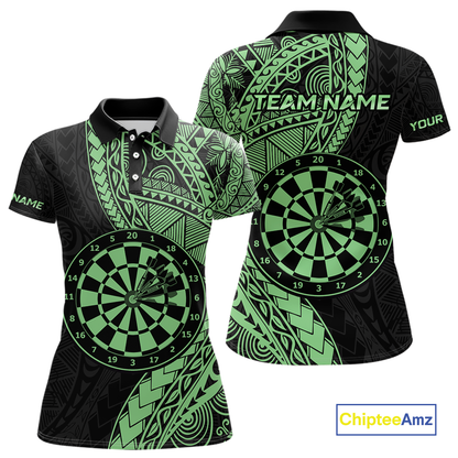 Custom Green Tribal Dart Shirts for Women Dart Team Jersey Dartboard Gifts Polo & 1/4 Zip NNT163