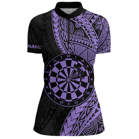Custom Purple Tribal Dart Shirts for Women Dart Team Jersey Dartboard Gifts Polo & 1/4 Zip NNT163