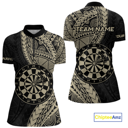 Custom Yellow Tribal Dart Shirts for Women Dart Team Jersey Dartboard Gifts Polo & 1/4 Zip NNT163