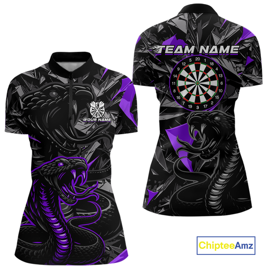 Purple Custom Cobra Snake Dart Shirts for Women Dart Team Jersey Dartboard Gifts Polo & 1/4 Zip NNT162