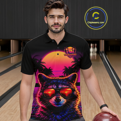 Custom Funny Raccoon Retro Sunset Bowling Jersey for Men Bowling Uniform Bowling Team Shirts HNT280