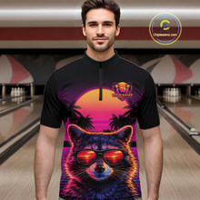 Load image into Gallery viewer, Custom Funny Raccoon Retro Sunset Bowling Jersey for Men Bowling Uniform Bowling Team Shirts HNT280