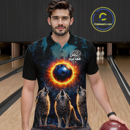 Flame Wolf Bowling Jersey for Men Bowling Uniform Polo &1/4 Zip Custom Bowling Team Shirts HNT252