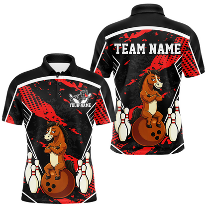 Custom Red Funny Horse Bowling Tournament Jersey for Men Bowling Team Shirts Polo & 1/4 Zip HNT180