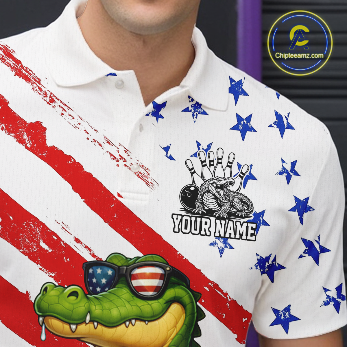 Custom US Flag Funny Alligator Bowling shirts for Men, Crocodile  Bowling Team Jerseys HNT206