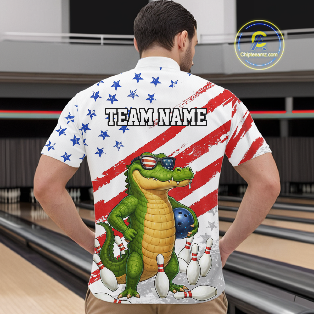 Custom US Flag Funny Alligator Bowling shirts for Men, Crocodile  Bowling Team Jerseys HNT206