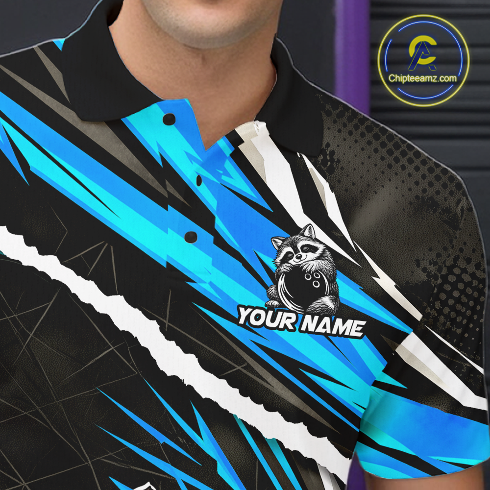 Custom Turquoise Raccoon Bowling Jersey for Men Bowling Team Shirts Polo & 1/4 Zip HNT247