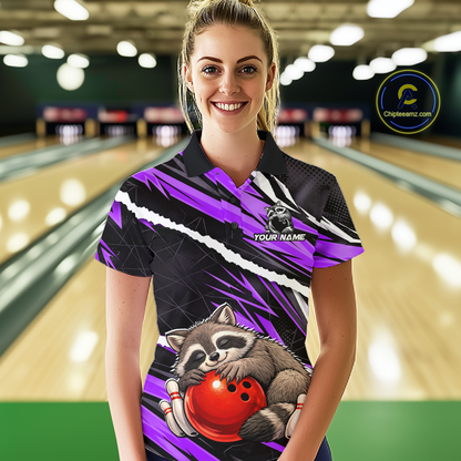 Custom Purple Raccoon Funny Bowling Jersey for Women Bowling Team Shirts Polo & 1/4 Zip HNT247