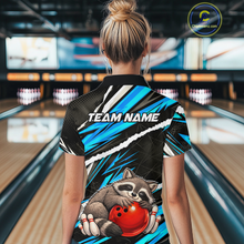 Load image into Gallery viewer, Custom Turquoise Raccoon Funny Bowling Jersey for Women Bowling Team Shirts Polo &amp; 1/4 Zip HNT247