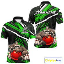 Load image into Gallery viewer, Custom Green Raccoon Funny Bowling Jersey for Men Bowling Team Shirts Polo &amp; 1/4 Zip HNT247