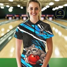 Load image into Gallery viewer, Custom Turquoise Raccoon Funny Bowling Jersey for Women Bowling Team Shirts Polo &amp; 1/4 Zip HNT247