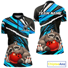 Load image into Gallery viewer, Custom Turquoise Raccoon Funny Bowling Jersey for Women Bowling Team Shirts Polo &amp; 1/4 Zip HNT247