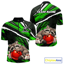 Load image into Gallery viewer, Custom Green Raccoon Funny Bowling Jersey for Men Bowling Team Shirts Polo &amp; 1/4 Zip HNT247
