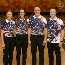 Load image into Gallery viewer, Custom US Flag Raccoon Bowling Shirt for Women Bowling Team Shirts Bowling Tournament HNT331