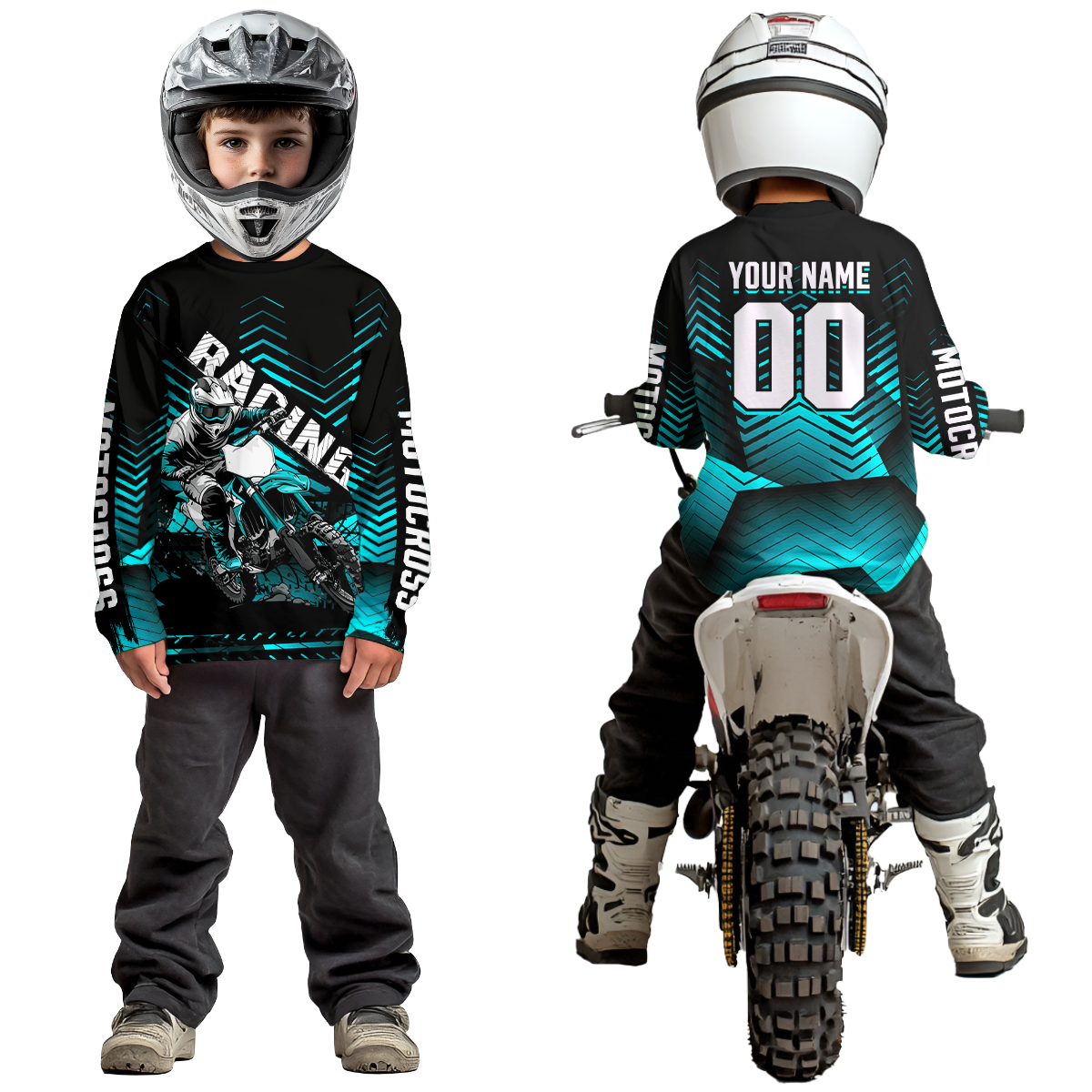 Custom Turquoise Motocross Jersey Racing for Kid Men Women MX Dirt Bike Shirts UPF30+ DNT46