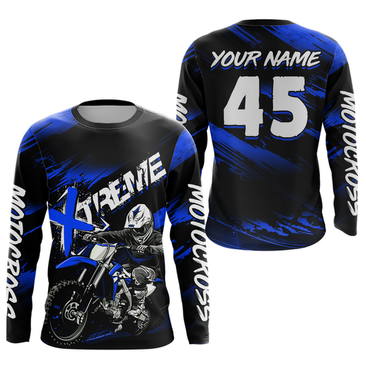Blue Youth Motocross Jersey Custom Dirt Bike Extreme Shirts for Kid Men Women UPF30+ DNT21