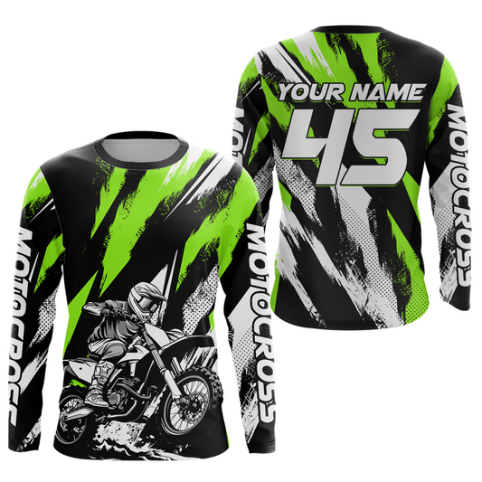 Green Youth Motocross Shirts MX Racing Custom Dirt Bike Shirts Kid Men Women UPF30+ DNT33