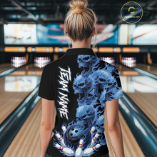 Load image into Gallery viewer, Custom Flame Skull Bowling Jerseys for Women Bowling League Polo &amp; 1/4 Zip Bowling Team Shirts HNT203