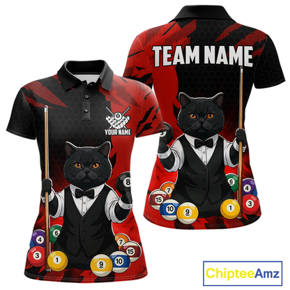 Custom Black Cat 8 Ball Pool Shirts Red Billiard Shirt for Men Billiard Team Jersey Billiard Gift NNT181