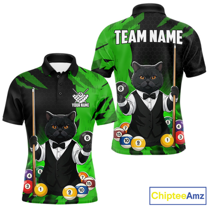 Custom Black Cat 8 Ball Pool Shirts Green Billiard Shirt for Men Billiard Team Jersey Billiard Gift NNT181