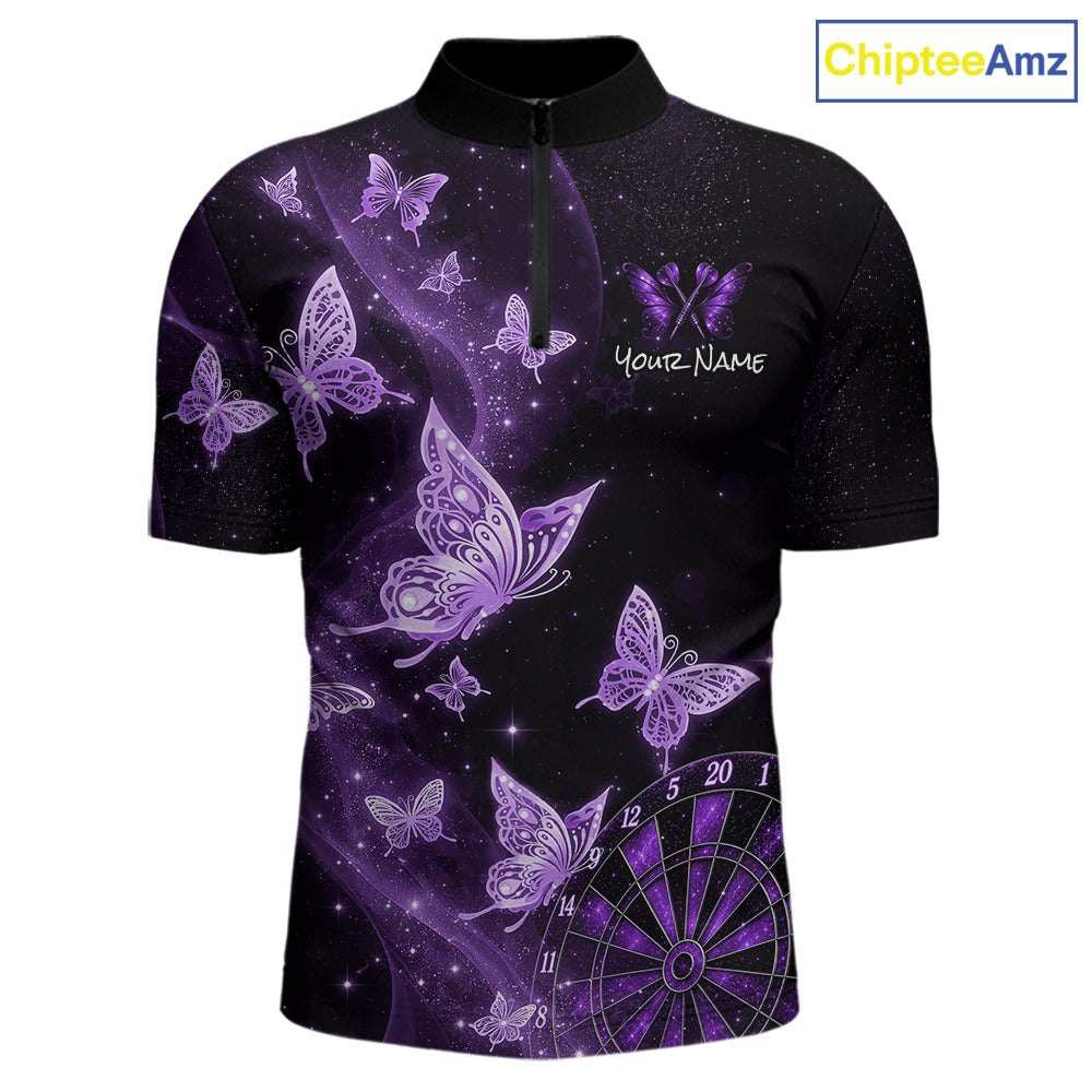 Custom Purple Galaxy Butterfly Darts Shirt for Men Darts Team Jerseys Dartboard Shirt NNT257