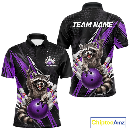 Custom Purple Raccoon Bowling Jersey for Men Bowling Team Shirts Bowling Polo & 1/4 Zip HNT254