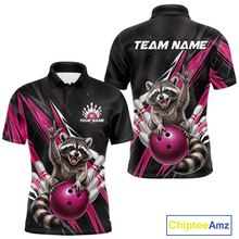 Load image into Gallery viewer, Custom Pink Raccoon Bowling Jersey for Men Bowling Team Shirts Bowling Polo &amp; 1/4 Zip HNT254