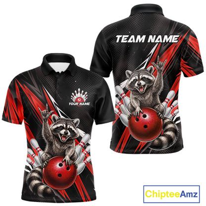 Custom Red Raccoon Bowling Jersey for Men Bowling Team Shirts Bowling Polo & 1/4 Zip HNT254