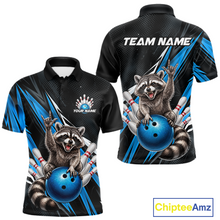 Load image into Gallery viewer, Custom Turquoise Raccoon Bowling Jersey for Men Bowling Team Shirts Bowling Polo &amp; 1/4 Zip HNT254