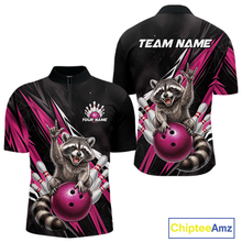 Load image into Gallery viewer, Custom Pink Raccoon Bowling Jersey for Men Bowling Team Shirts Bowling Polo &amp; 1/4 Zip HNT254