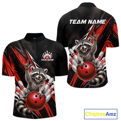 Custom Red Raccoon Bowling Jersey for Men Bowling Team Shirts Bowling Polo & 1/4 Zip HNT254