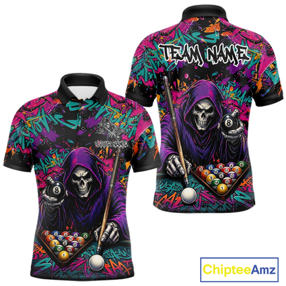 Custom Graffiti Grim Reaper 8 Ball Billiard Shirt for Men Billiard Team Jersey Billiard League NNT186