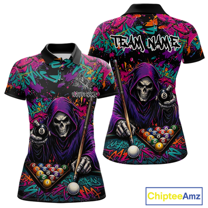 Custom Graffiti Grim Reaper 8 Ball Billiard Shirt for Women Billiard Team Jersey Billiard League NNT186