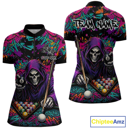 Custom Graffiti Grim Reaper 8 Ball Billiard Shirt for Women Billiard Team Jersey Billiard League NNT186