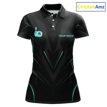 Load image into Gallery viewer, Black and green polo shirt with a logo and 'Your Name' text on a white background, branded with ChipteeAmz.