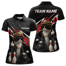 Load image into Gallery viewer, Custom Red Funny Cat Bowling Jersey for Women Bowling Shirt Polo &amp; 1/4 Zip Bowling Team Shirts HNT136