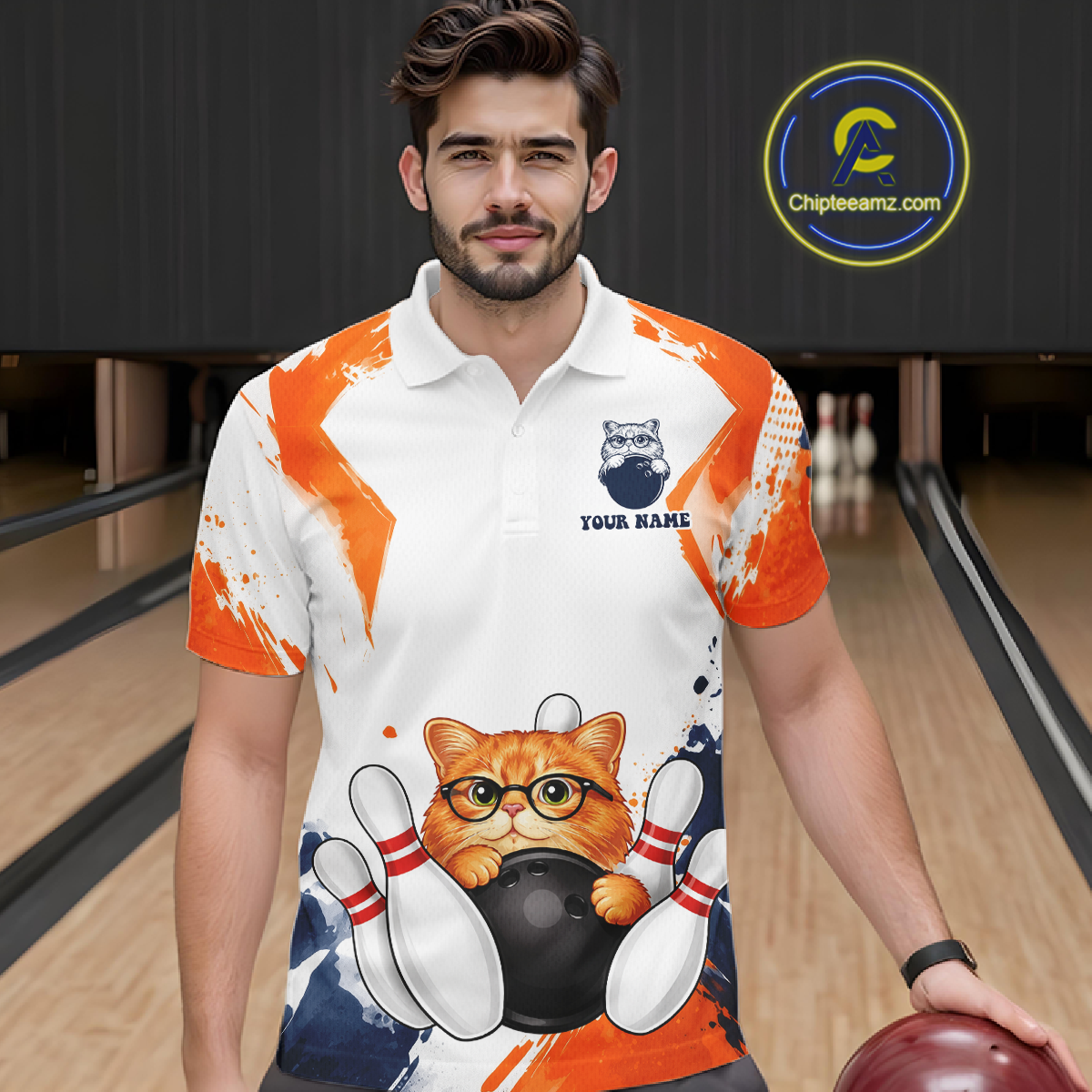 Custom Funny Cat Bowling Jersey for Men Bowling Team Shirts Bowling League Polo & 1/4 Zip HNT186