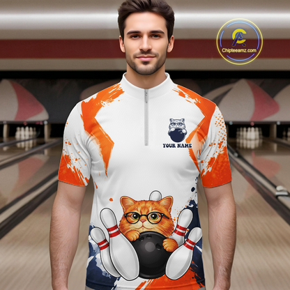 Custom Funny Cat Bowling Jersey for Men Bowling Team Shirts Bowling League Polo & 1/4 Zip HNT186