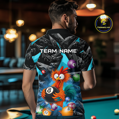 Custom Funny Turquoise Chicken 8 Ball Pool Billiard Shirt for Men Polo & 1/4 Zip, Billiard Team Jerseys NNT148