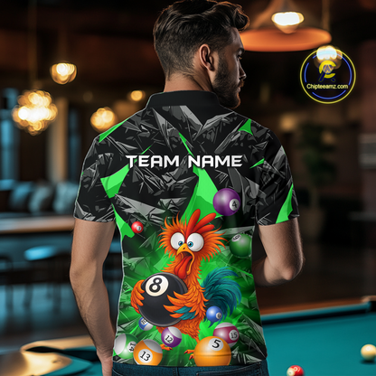 Custom Funny Green Chicken 8 Ball Pool Billiard Shirt for Men Polo & 1/4 Zip, Billiard Team Jerseys NNT148