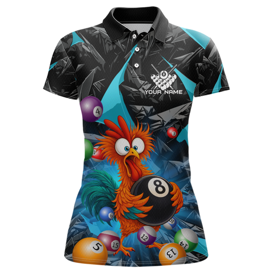 Custom Funny Turquoise Chicken 8 Ball Pool Billiard Shirt for Women Polo & 1/4 Zip, Billiard Team Jerseys NNT148