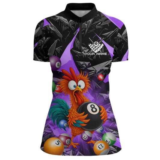 Custom Funny Purple Chicken 8 Ball Pool Billiard Shirt for Women Polo & 1/4 Zip, Billiard Team Jerseys NNT148