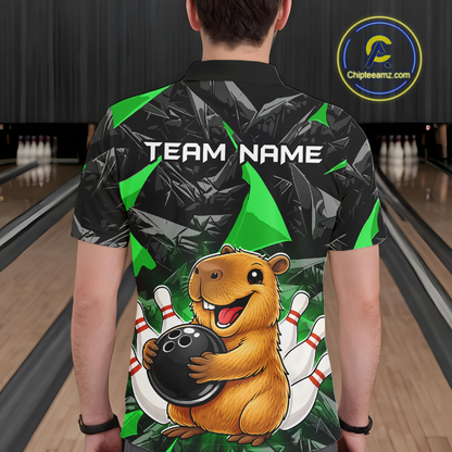 Custom Green Capybara Bowling Jersey for Men Bowling Team Shirts Bowling Polo & 1/4 Zip HNT255