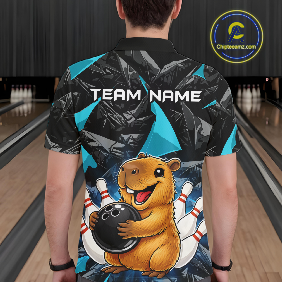 Custom Turquoise Capybara Bowling Jersey for Men Bowling Team Shirts Bowling Polo & 1/4 Zip HNT255