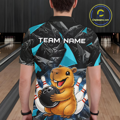 Custom Turquoise Capybara Bowling Jersey for Men Bowling Team Shirts Bowling Polo & 1/4 Zip HNT255