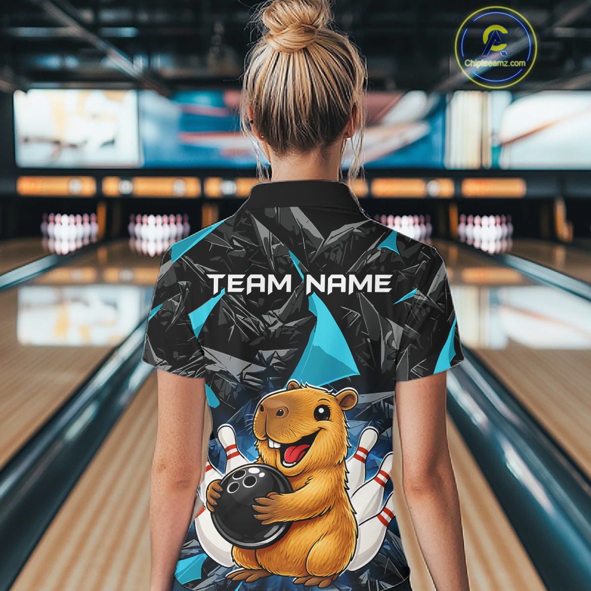 Custom Turquoise Capybara Bowling Jersey for Women Bowling Team Shirts Bowling Polo & 1/4 Zip HNT255